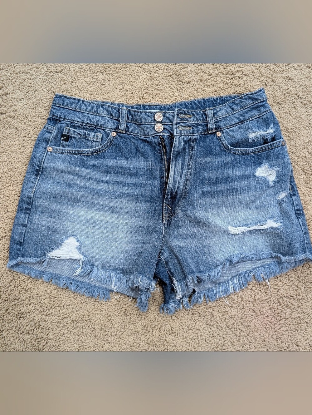 Kancan | Denim Distressed Frayed Hem Women's Shorts | Size L / 10